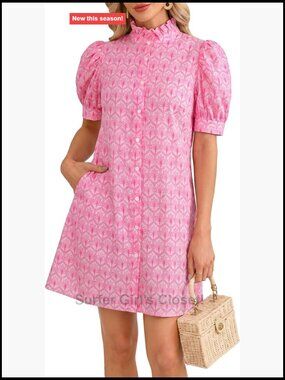 Women's Floral Mini Dress Cotton Puff Sleeve Button Down Ruffle Collar Boho